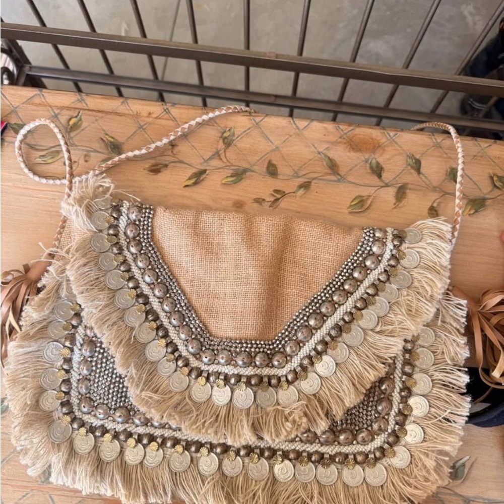 Vici Tan and Silver Embellished Shoulder Bag